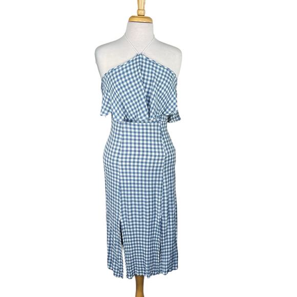 VICI Women’s Blue & White Gingham Midi Halter Sorority Graduation Dress Medium - Picture 1 of 14